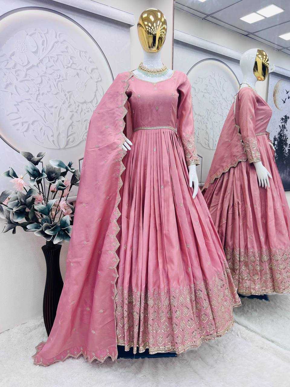 Ynf Shimmer silk KESH490 659 Gowns Wholesale Embroidery Gowns Party Gowns Long Gowns Manufacturer