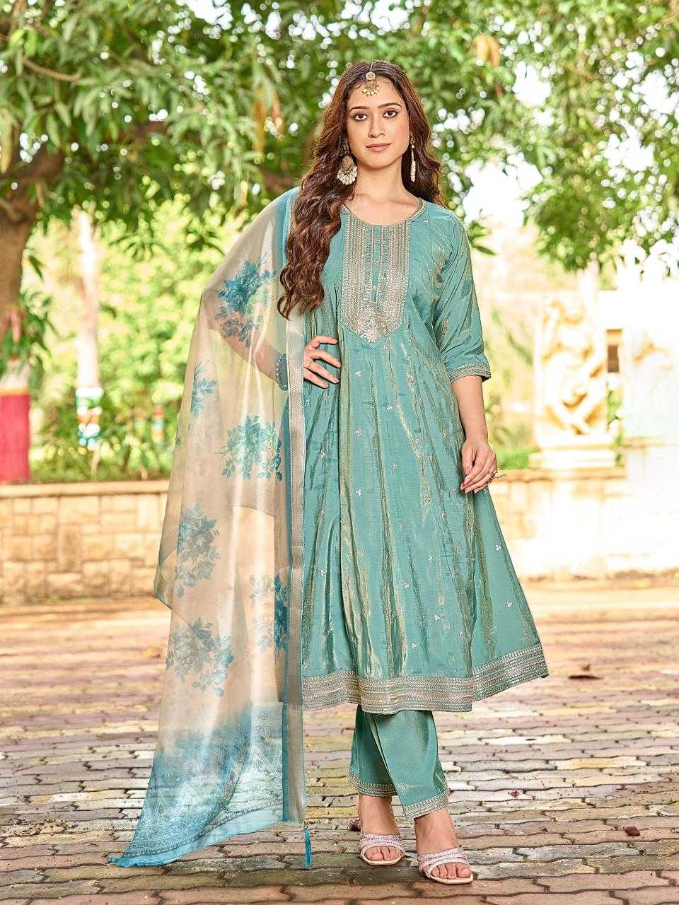 Ynf Shimmer silk RIN190 AANCHI-KESARIYA Setwise Collections Wholesale Gowns Catalogs Manufacturer