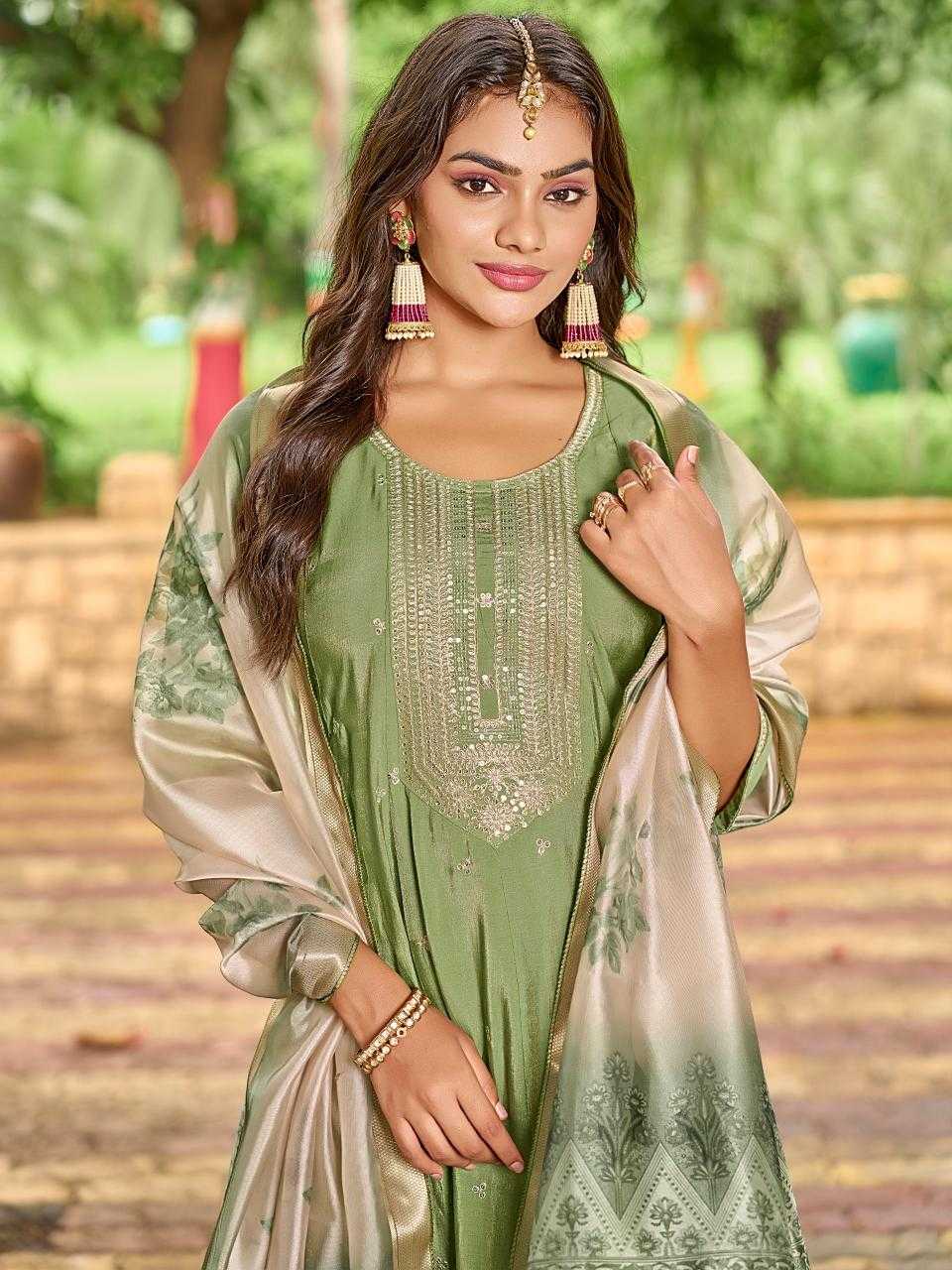 Ynf Shimmer silk RIN190 AANCHI-KESARIYA Setwise Collections Wholesale Gowns Catalogs Manufacturer