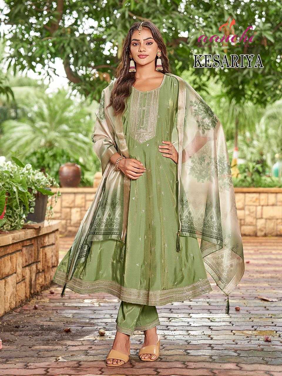 Ynf Shimmer silk RIN190 AANCHI-KESARIYA Setwise Collections Wholesale Gowns Catalogs Manufacturer