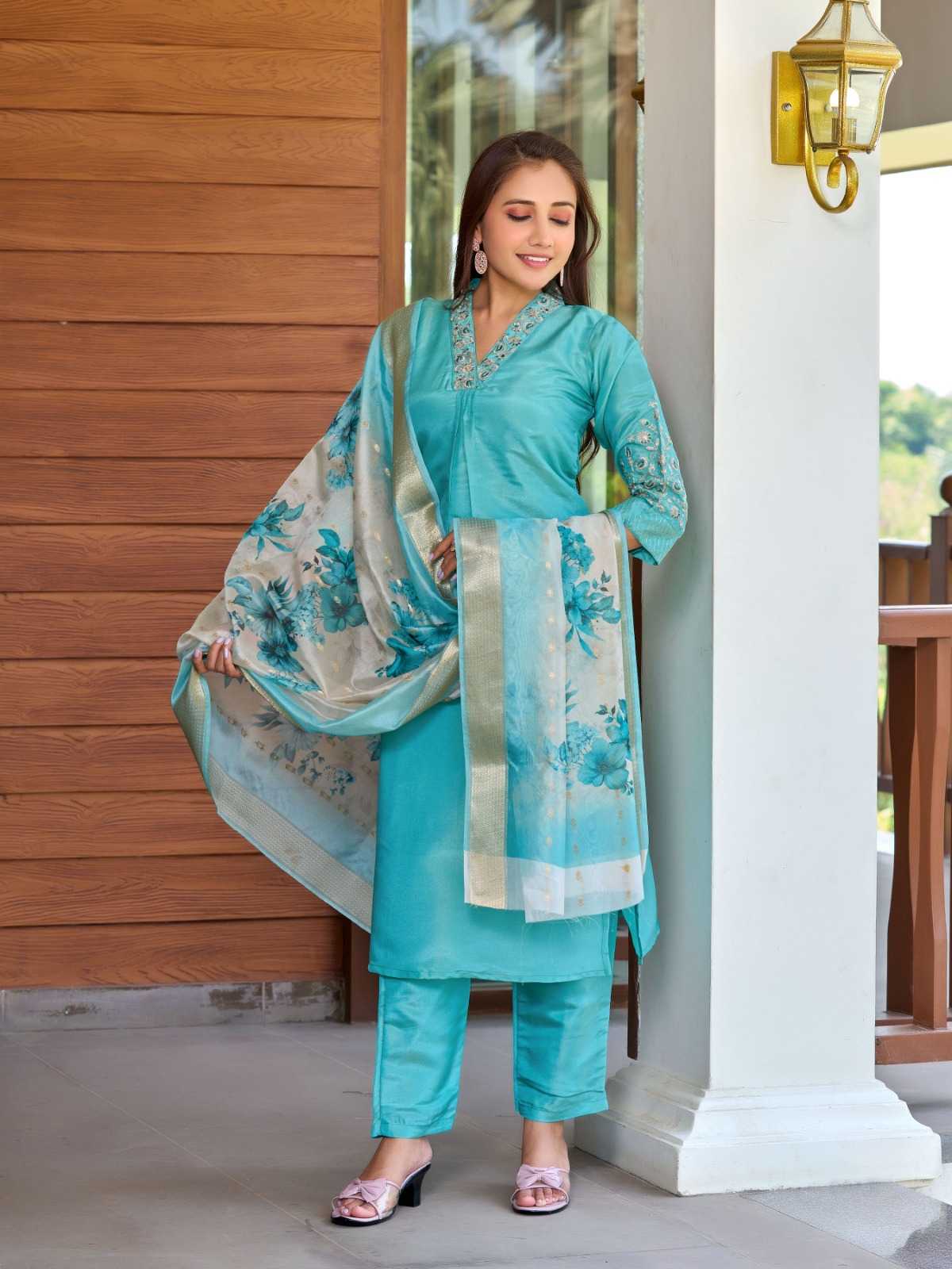 Ynf Shimmer silk RIN190 AANCHI-PANKHI Setwise Collections Wholesale Dresses & Suits Catalogs Manufacturer