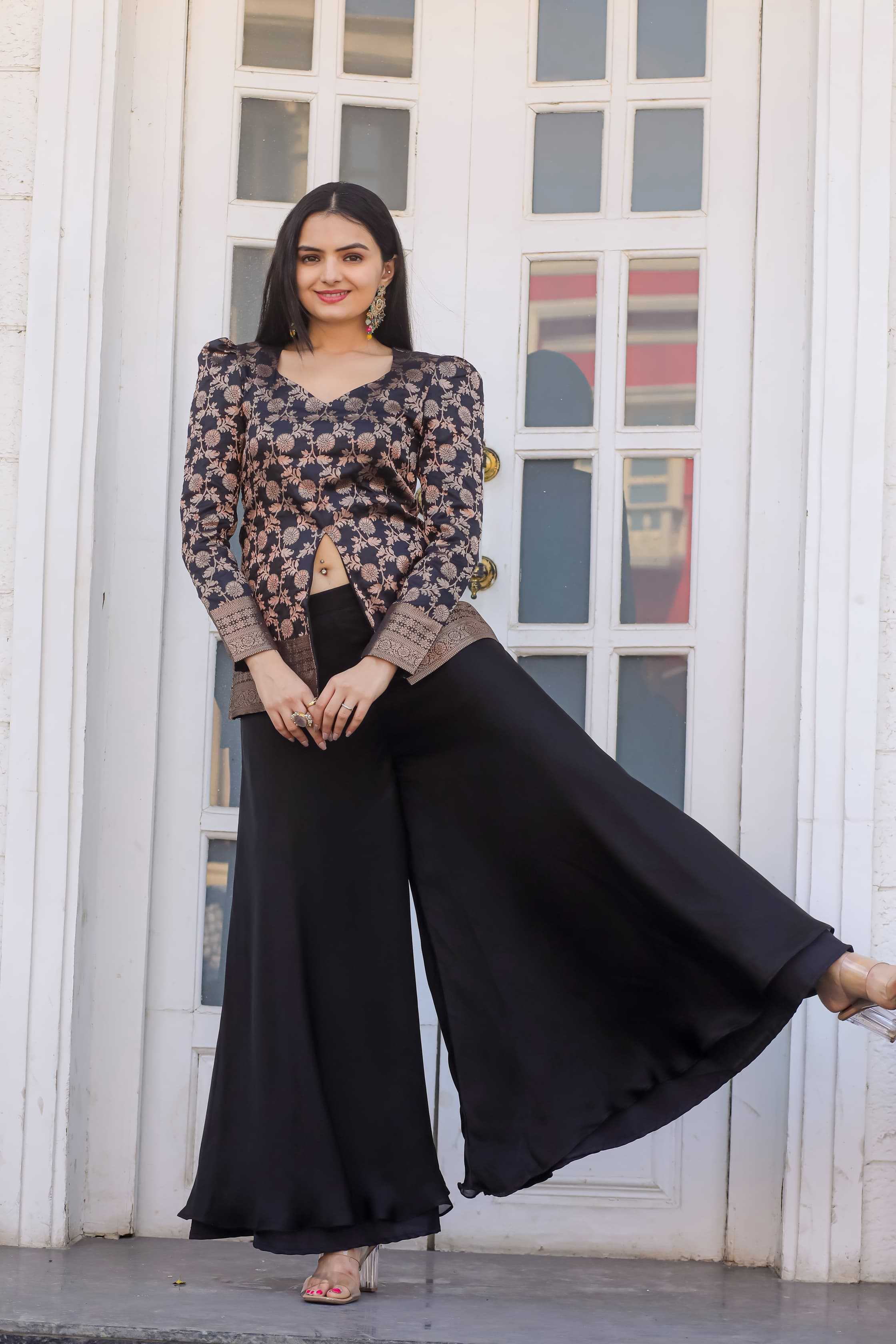 Ynf Silk KESH249 peplum Suits & Dresses Wholesale Palazzo Suit Designer Suits Silk Suits Manufacturer