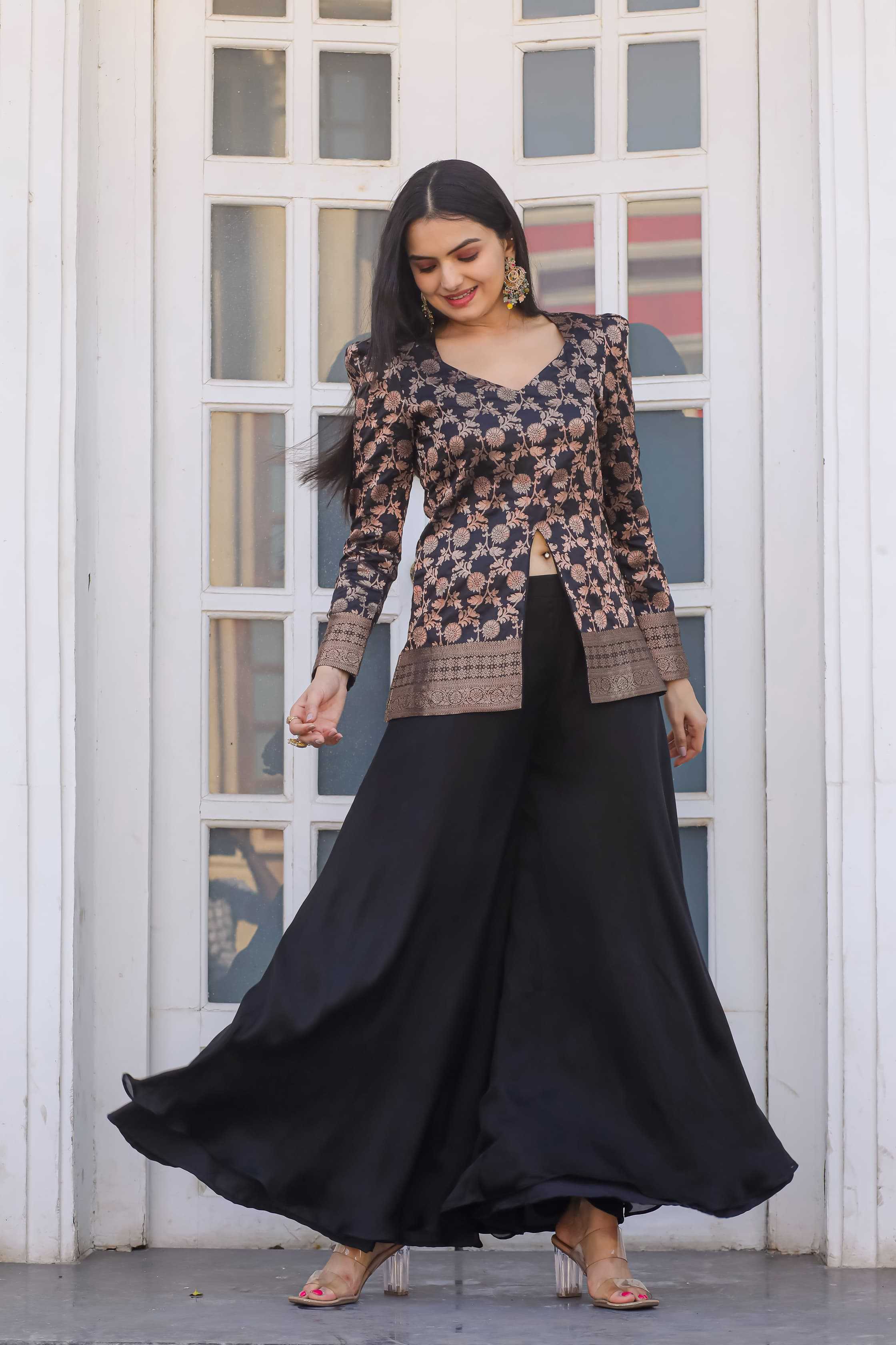 Ynf Silk KESH249 peplum Suits & Dresses Wholesale Palazzo Suit Designer Suits Silk Suits Manufacturer