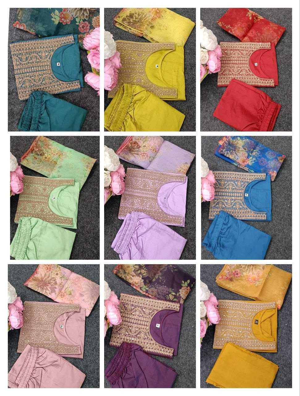 Ynf Silk RIN220 TAFFETA Suits & Dresses Wholesale Ladies Suits Embroidery Suits Ladies Silk Suit Manufacturer