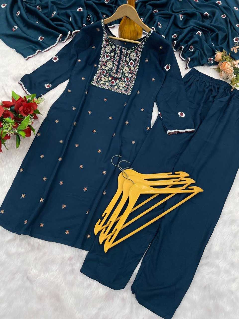 Ynf Slub Reyon KESH510 MORNI Suits & Dresses Wholesale Ladies Suits Embroidery Suits Palazzo Suit Manufacturer