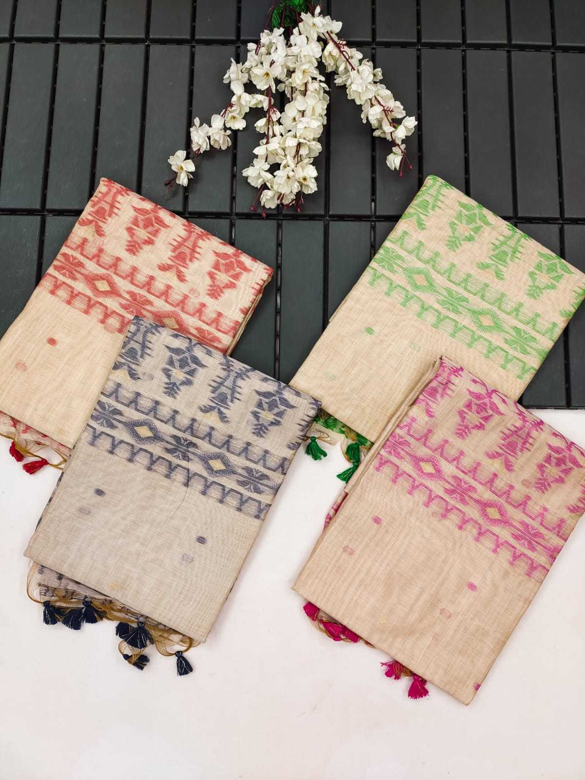 Ynf Soft Cotton KESH505 MUGA COTTON JAMDANI 4 Sarees Wedding Collections Festive Collections Wholesale Cotton Sarees Sarees With Blouse Onam Collections Manufacturer
