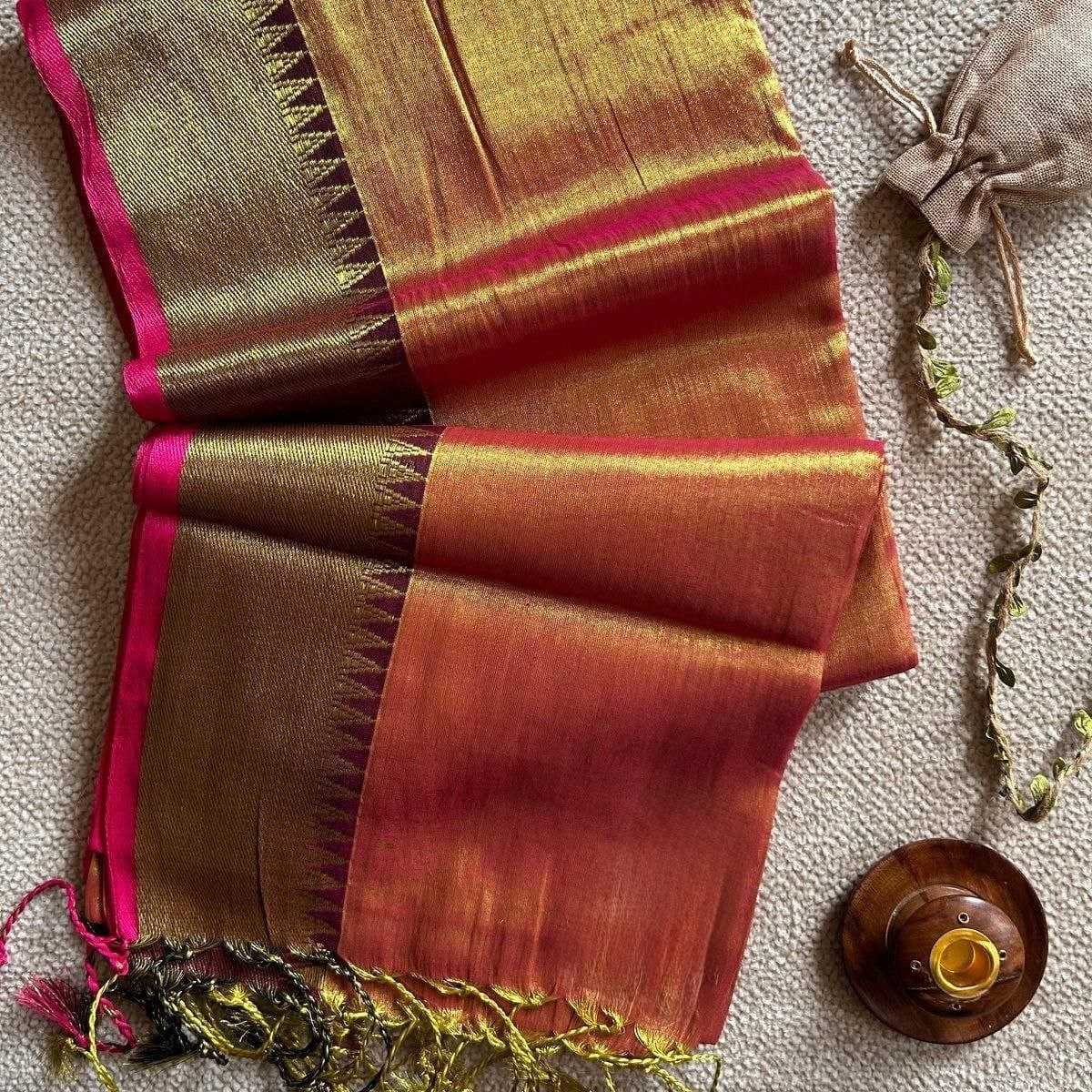 Ynf Soft Cotton KESH525 TEMPLE RAGA TISSUE Sarees Wholesale Jacquard Saree Lightweight Sarees Manufacturer