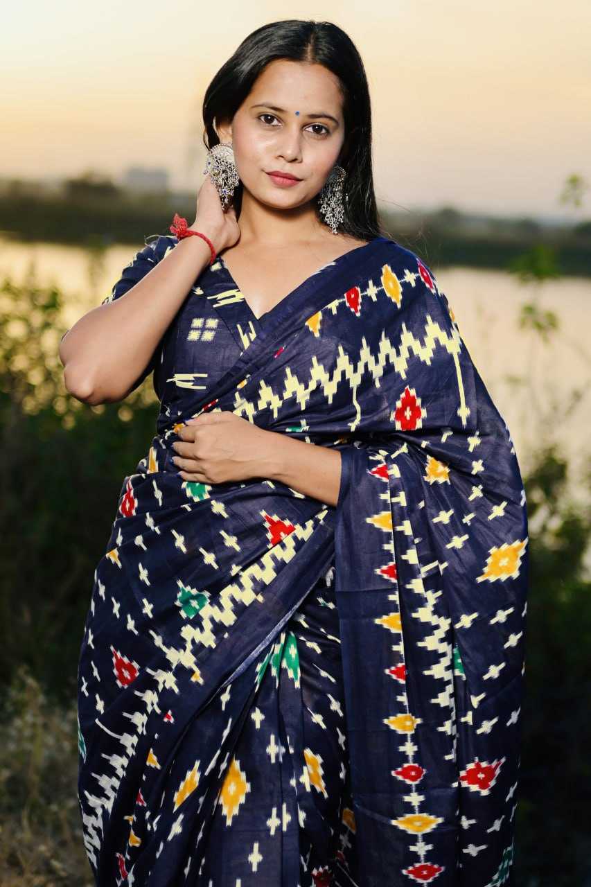Ynf Soft Cotton RIN229 129 Sarees Wholesale Ikkat Saree Mulmul Cotton Sarees Manufacturer