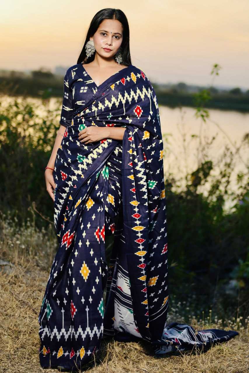 Ynf Soft Cotton RIN229 129 Sarees Wholesale Ikkat Saree Mulmul Cotton Sarees Manufacturer