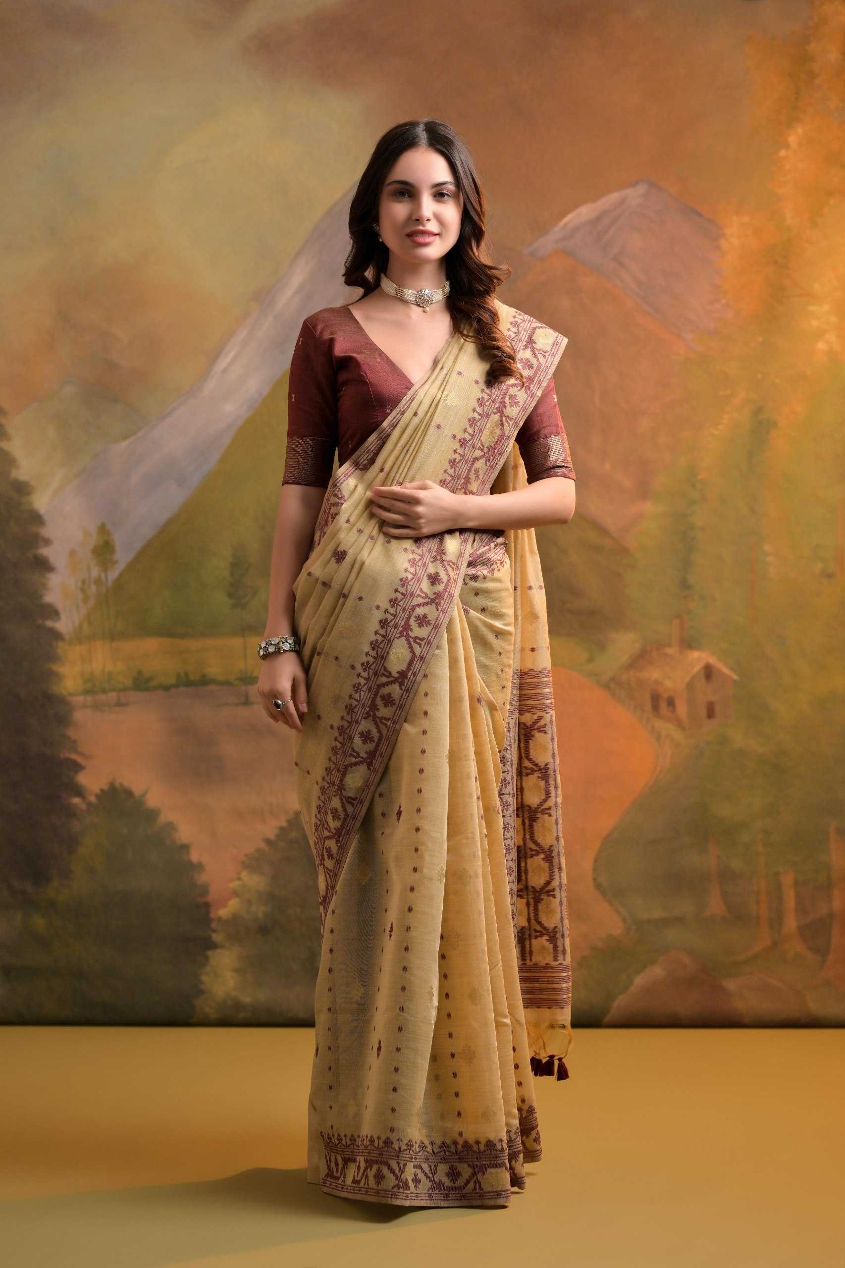 Ynf Soft Muga Silk KESH532 MUGA COTTON JAMDANI 5 Sarees Wholesale Fancy Sarees Butta Sarees Cotton Sarees Manufacturer