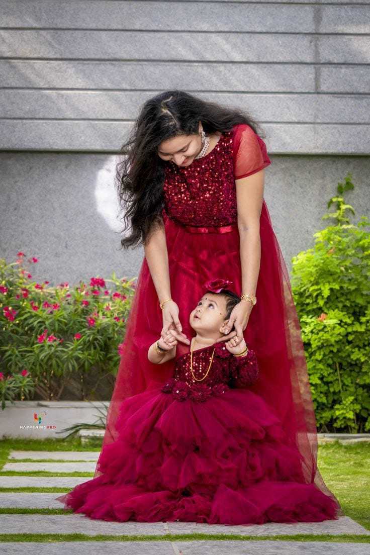 Ynf Soft Net RIN157 001 Mother & Daughter Combo Wholesale Mother Daughter Matching Gowns Manufacturer
