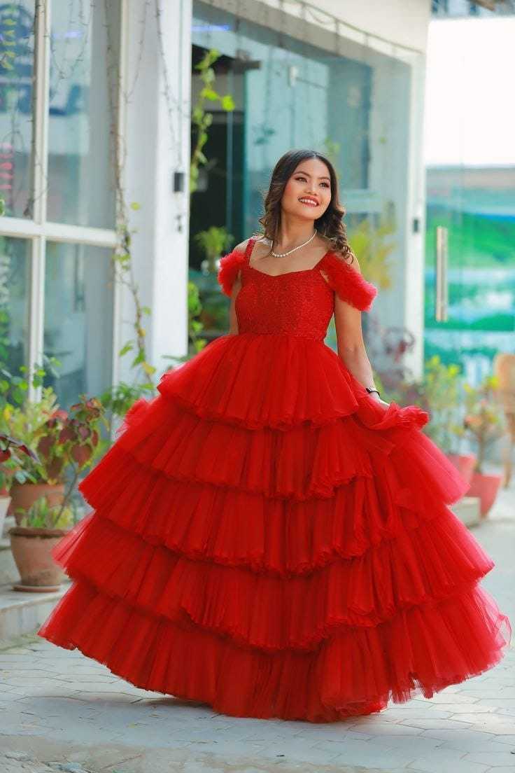 Ynf Soft Net RIN157 2149 Gowns Plus Size Collections Wholesale Party Gowns Net Gowns Ruffle Gowns Manufacturer