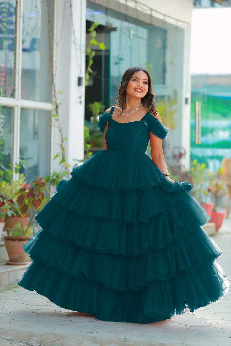 Ynf Soft Net RIN157 2149 Gowns Plus Size Collections Wholesale Party Gowns Net Gowns Ruffle Gowns Manufacturer