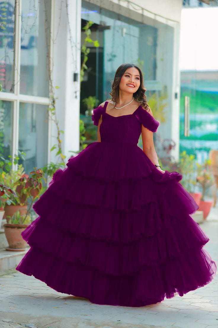 Ynf Soft Net RIN157 2149 Gowns Plus Size Collections Wholesale Party Gowns Net Gowns Ruffle Gowns Manufacturer