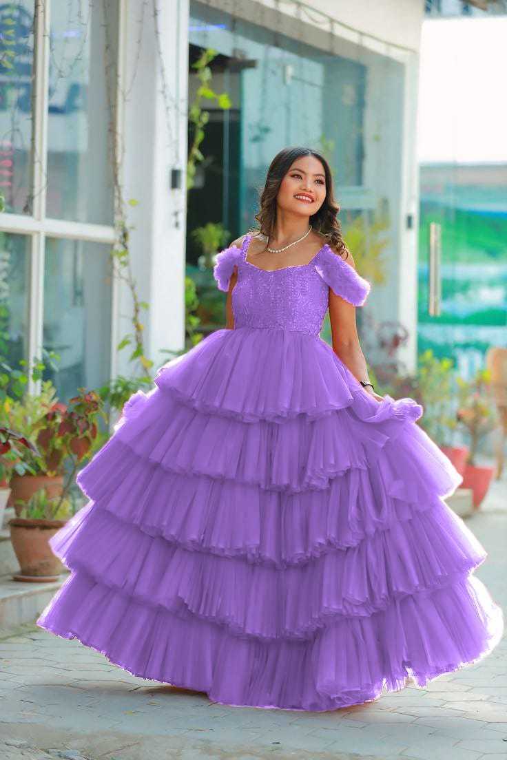 Ynf Soft Net RIN157 2149 Gowns Plus Size Collections Wholesale Party Gowns Net Gowns Ruffle Gowns Manufacturer
