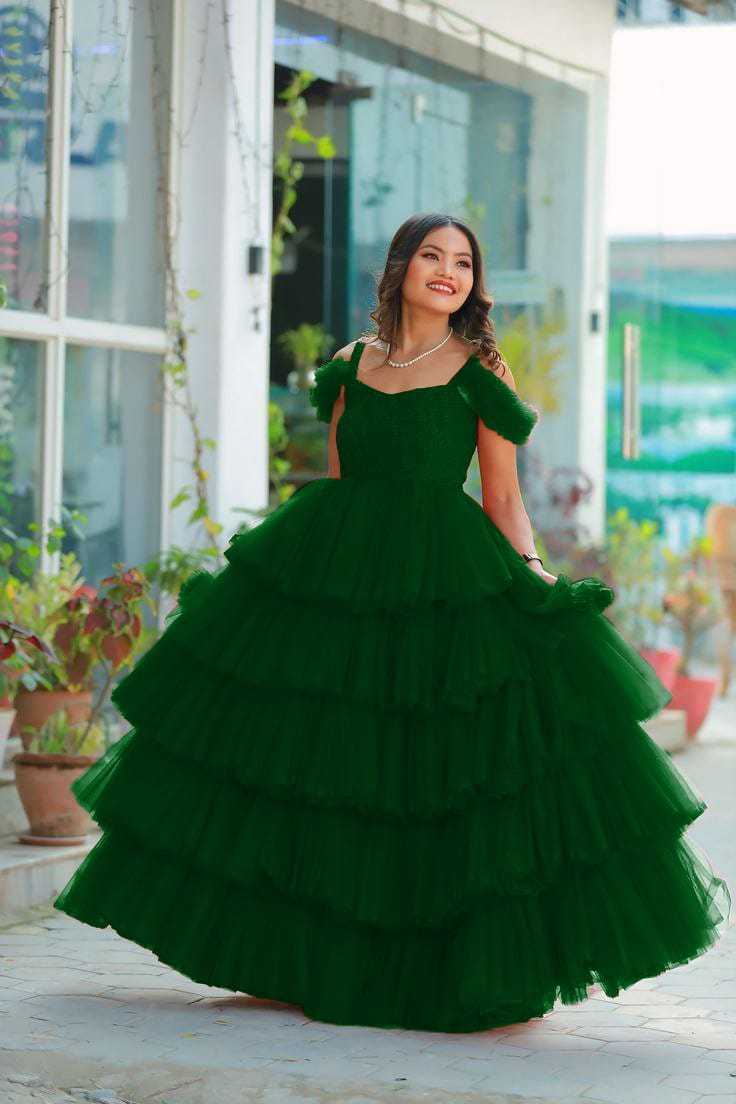 Ynf Soft Net RIN157 2149 Gowns Plus Size Collections Wholesale Party Gowns Net Gowns Ruffle Gowns Manufacturer