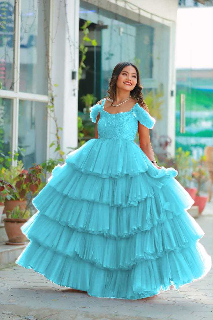 Ynf Soft Net RIN157 2149 Gowns Plus Size Collections Wholesale Party Gowns Net Gowns Ruffle Gowns Manufacturer