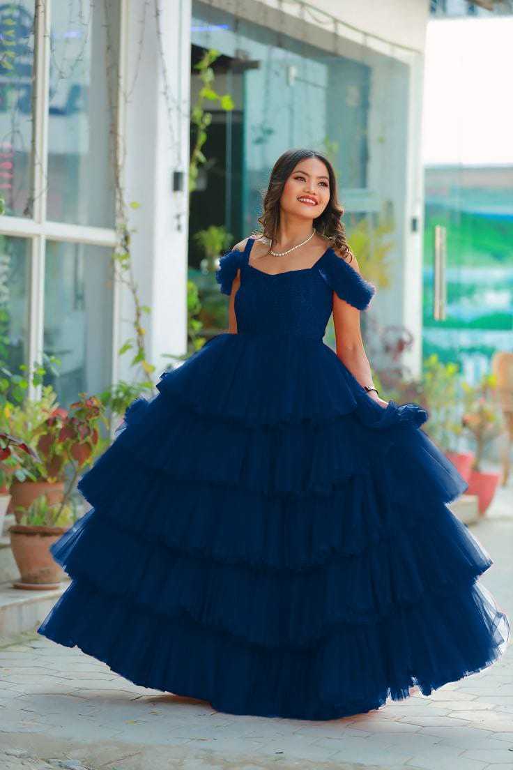 Ynf Soft Net RIN157 2149 Gowns Plus Size Collections Wholesale Party Gowns Net Gowns Ruffle Gowns Manufacturer