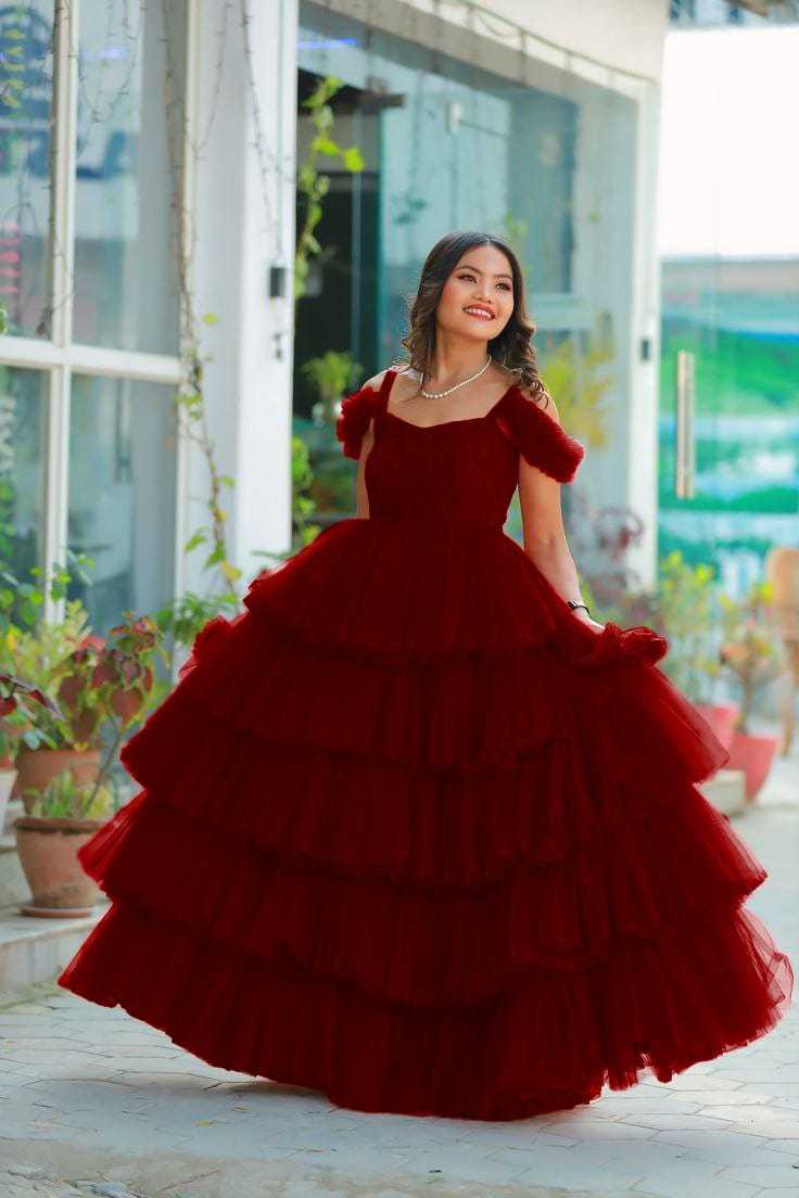 Ynf Soft Net RIN157 2149 Gowns Plus Size Collections Wholesale Party Gowns Net Gowns Ruffle Gowns Manufacturer