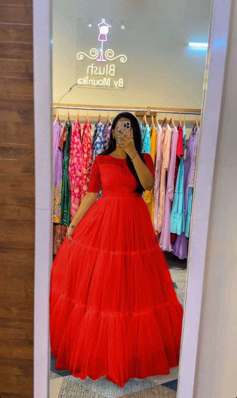 Ynf Soft Net RIN157 3109 Gowns Plus Size Collections Wholesale Embroidery Gowns Net Gowns Sequin Gowns Manufacturer