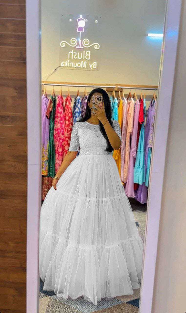 Ynf Soft Net RIN157 3109 Gowns Plus Size Collections Wholesale Embroidery Gowns Net Gowns Sequin Gowns Manufacturer