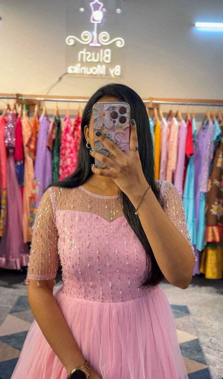 Ynf Soft Net RIN157 3109 Gowns Plus Size Collections Wholesale Embroidery Gowns Net Gowns Sequin Gowns Manufacturer
