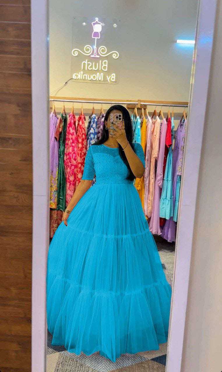 Ynf Soft Net RIN157 3109 Gowns Plus Size Collections Wholesale Embroidery Gowns Net Gowns Sequin Gowns Manufacturer