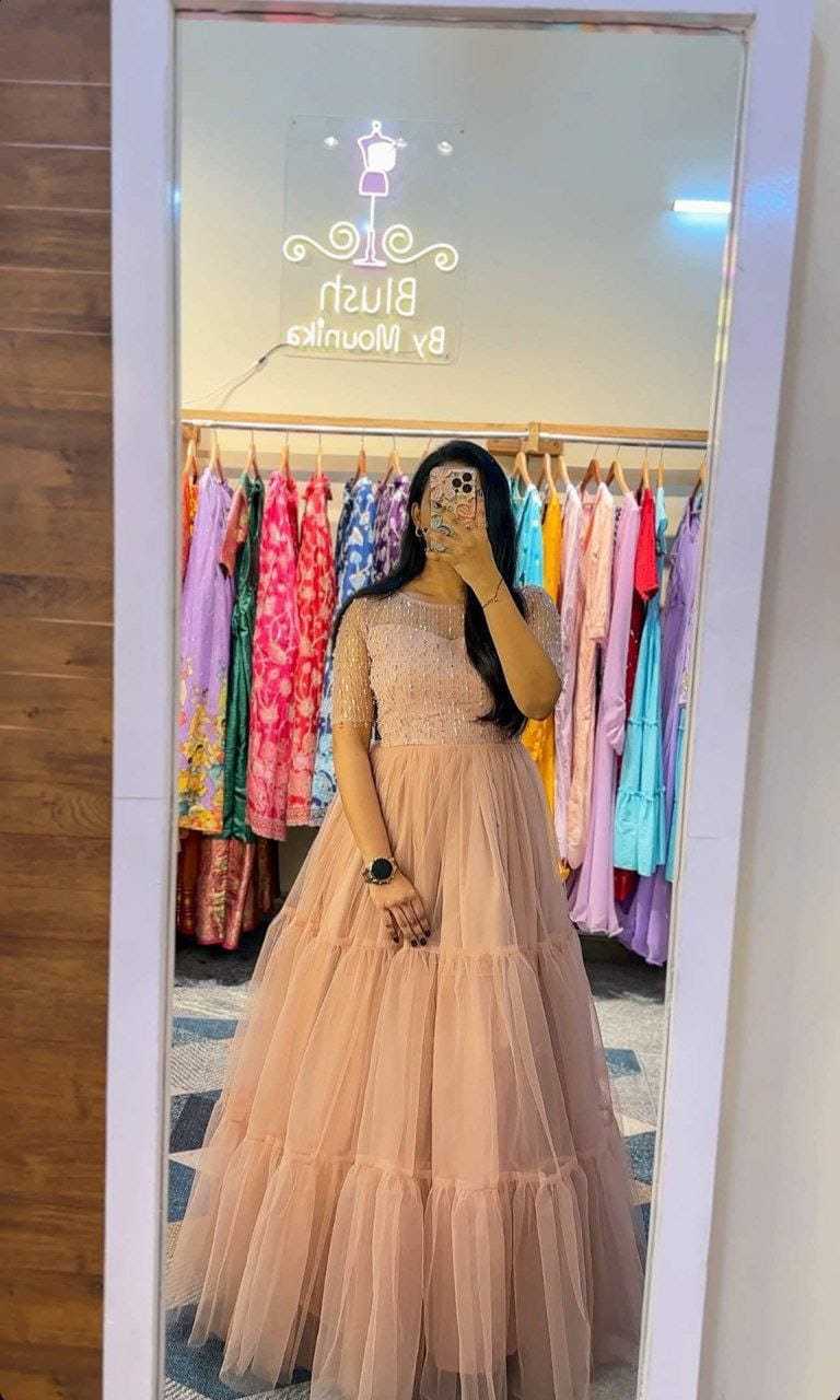 Ynf Soft Net RIN157 3109 Gowns Plus Size Collections Wholesale Embroidery Gowns Net Gowns Sequin Gowns Manufacturer