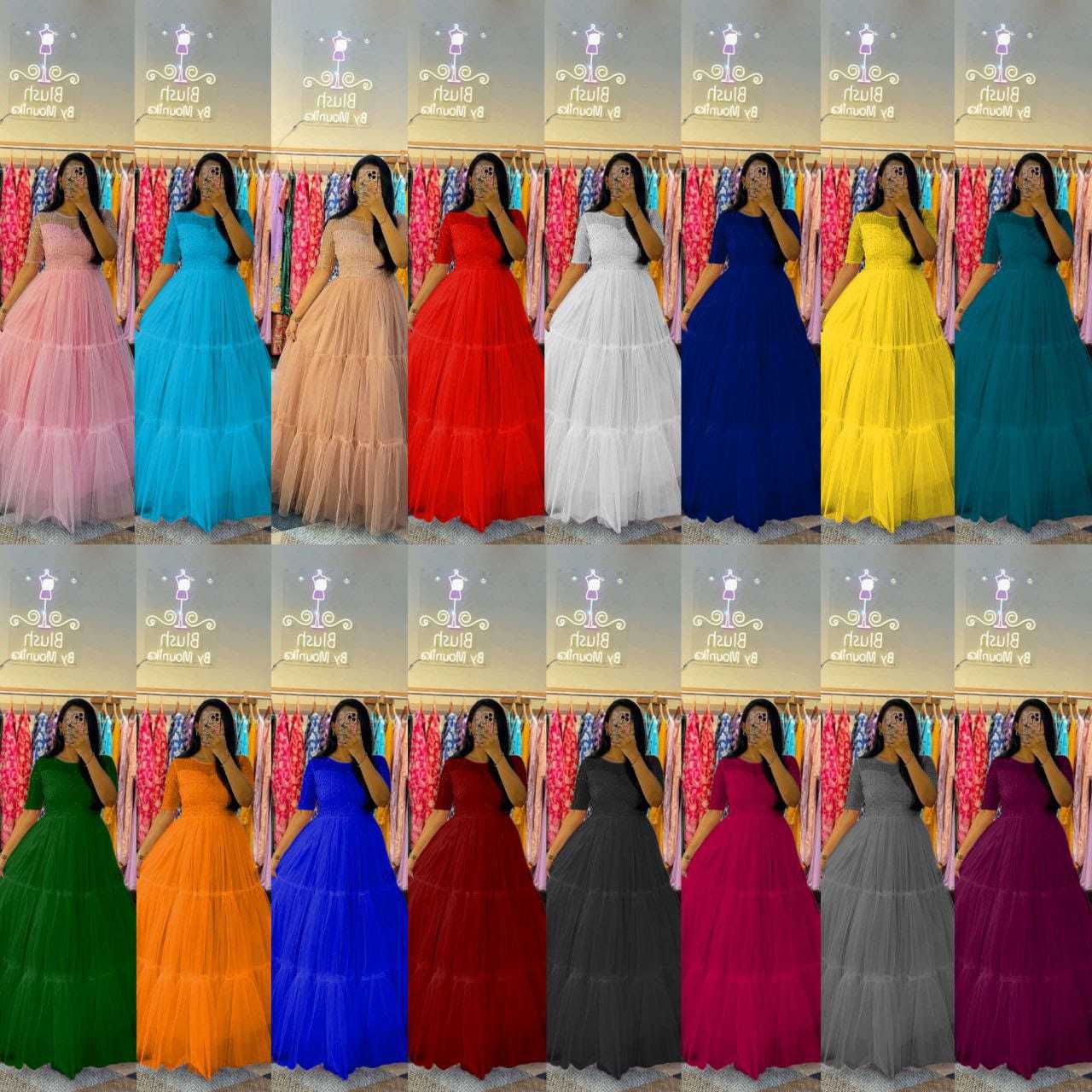 Ynf Soft Net RIN157 3109 Gowns Plus Size Collections Wholesale Embroidery Gowns Net Gowns Sequin Gowns Manufacturer