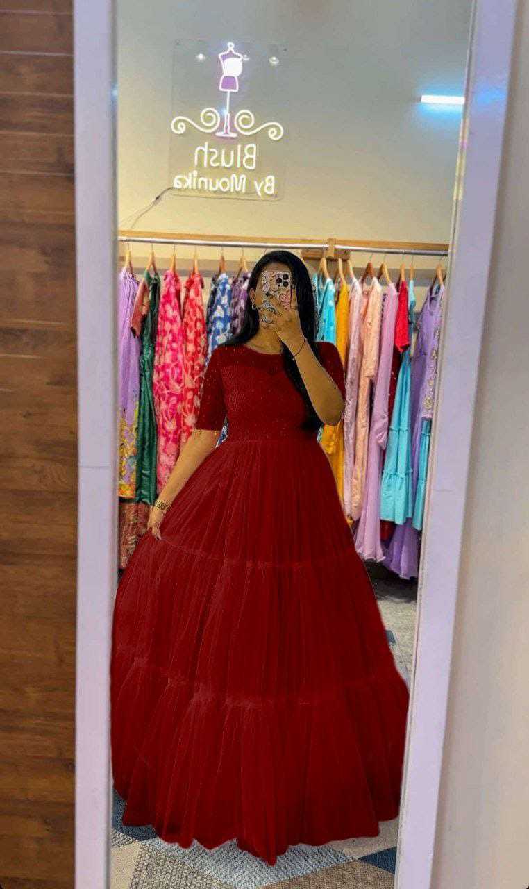 Ynf Soft Net RIN157 3109 Gowns Plus Size Collections Wholesale Embroidery Gowns Net Gowns Sequin Gowns Manufacturer