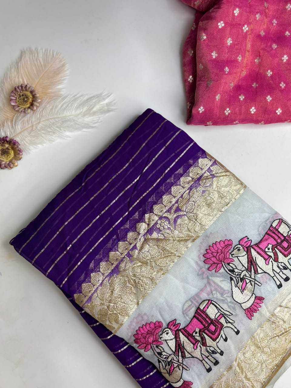 Ynf Soft Silk RIN178 Pure pichwai Embroidery Silk Sarees Wholesale Soft Silk Sarees Designer Silk Sarees Embroidered Silk Sarees Manufacturer