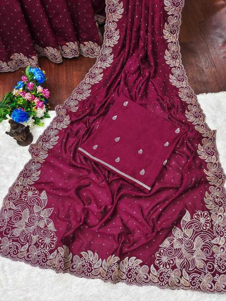 Ynf Soft Vichitra RIN118 POOKAR Sarees Wholesale Embroidered Sarees Cutwork Saree Swarovski Sarees Manufacturer