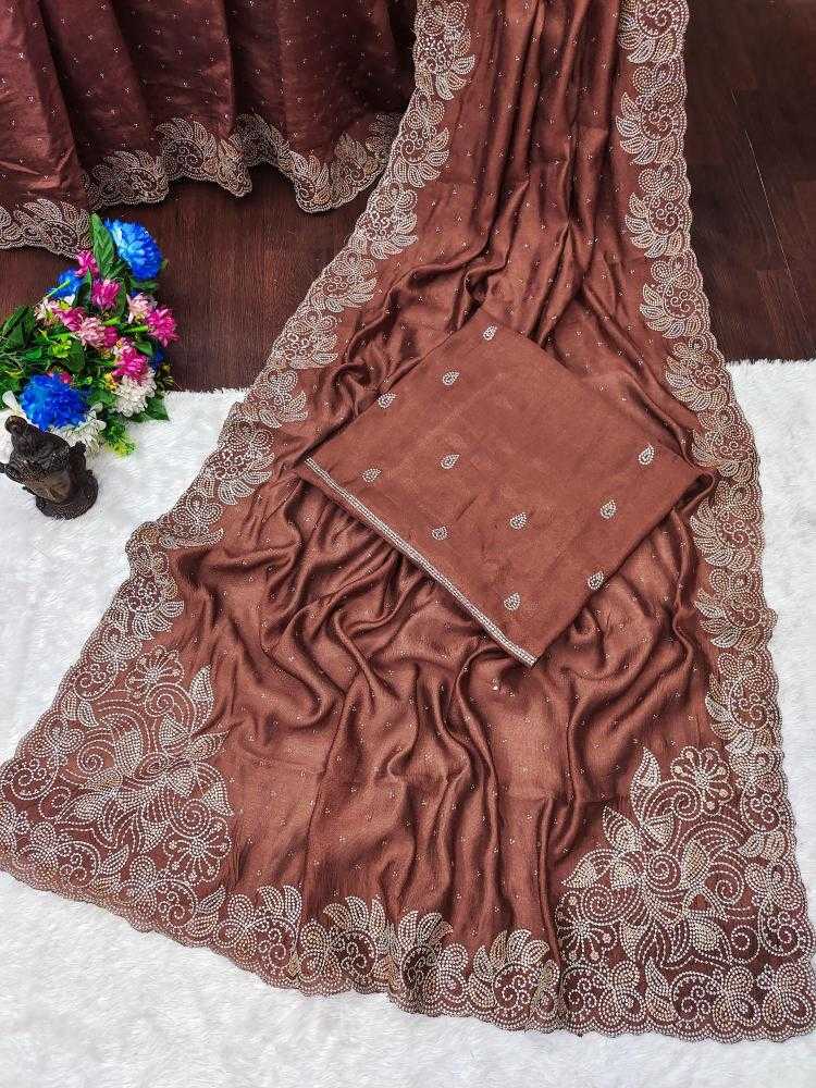 Ynf Soft Vichitra RIN118 POOKAR Sarees Wholesale Embroidered Sarees Cutwork Saree Swarovski Sarees Manufacturer