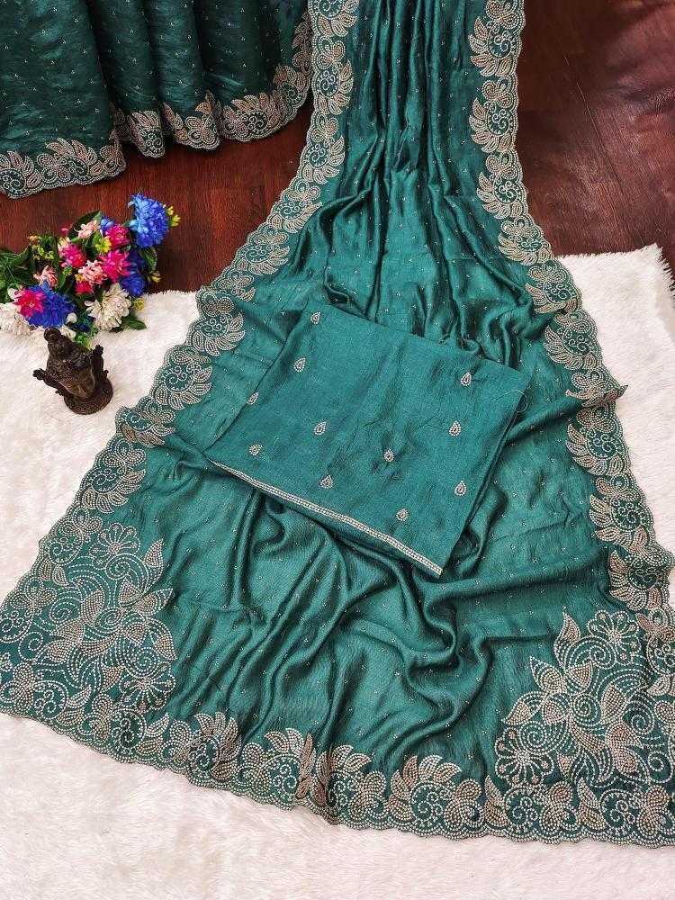 Ynf Soft Vichitra RIN118 POOKAR Sarees Wholesale Embroidered Sarees Cutwork Saree Swarovski Sarees Manufacturer