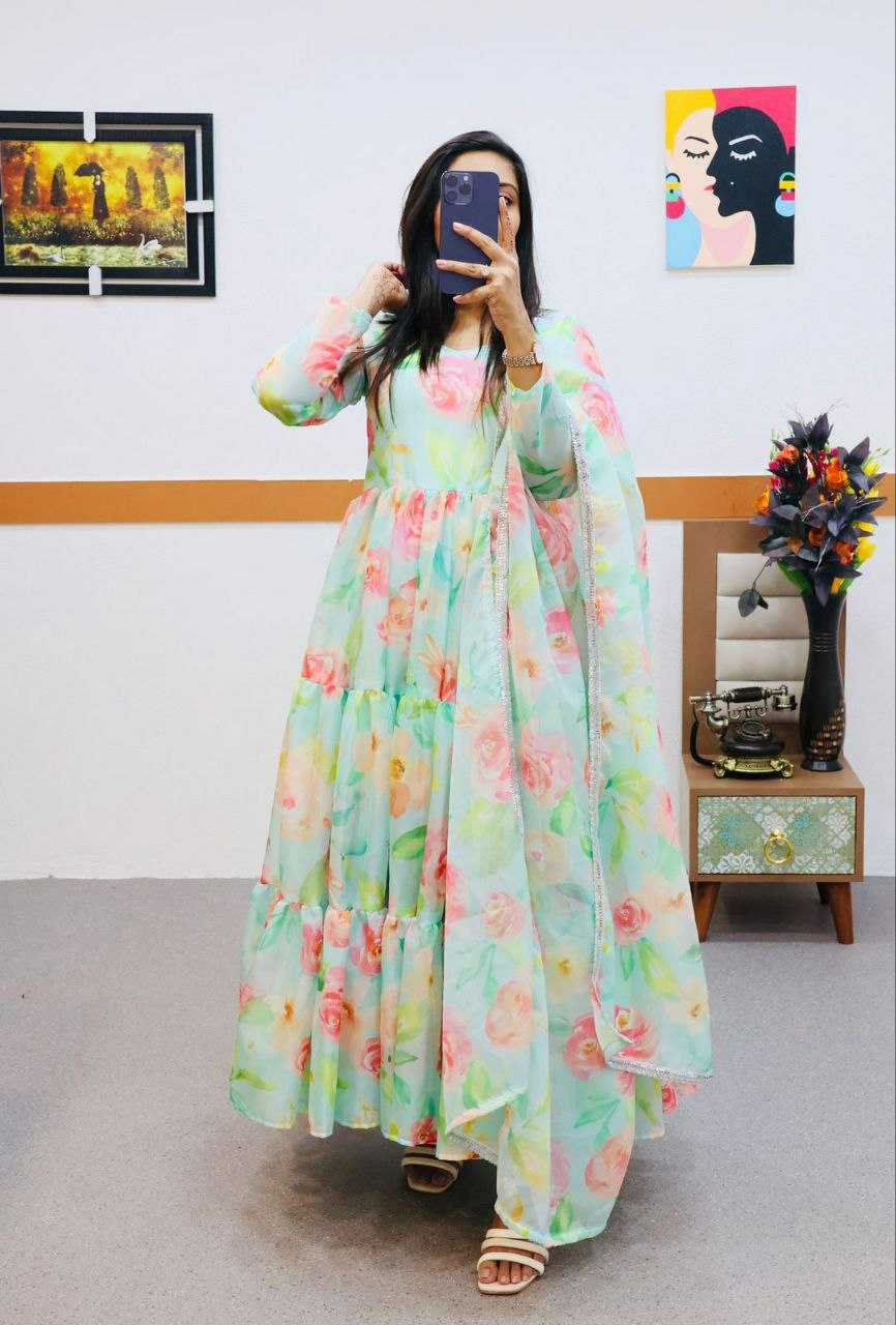 Ynf Tabby Silk Organza KESH527 16-1 Gowns Wholesale Printed Gowns Anarkali Gown Gown With Dupatta Manufacturer