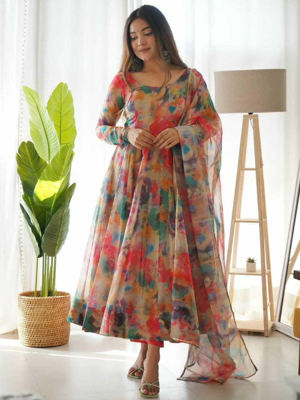 Ynf Tabby Silk Organza KESH527 16 Gowns Wholesale Printed Gowns Embroidery Gowns Anarkali Gown Manufacturer