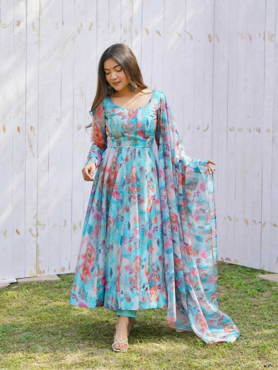 Ynf Tabby Silk Organza KESH527 16 Gowns Wholesale Printed Gowns Embroidery Gowns Anarkali Gown Manufacturer