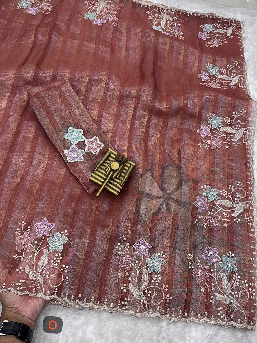 Ynf Tissue KESH500 dusky Pearl Sarees Wholesale Designer Sarees Embroidered Sarees Stone Work Saree Manufacturer