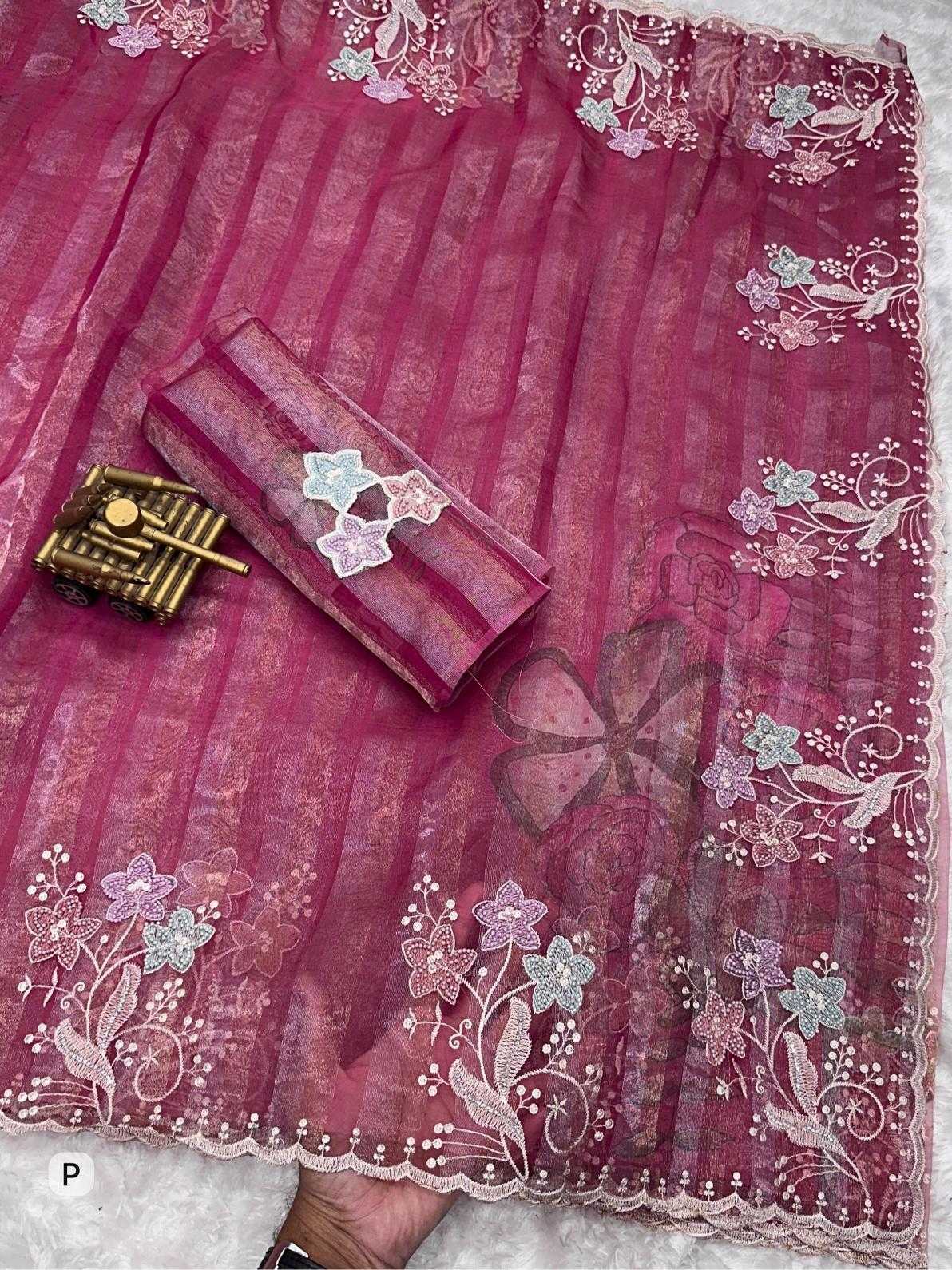 Ynf Tissue KESH500 dusky Pearl Sarees Wholesale Designer Sarees Embroidered Sarees Stone Work Saree Manufacturer