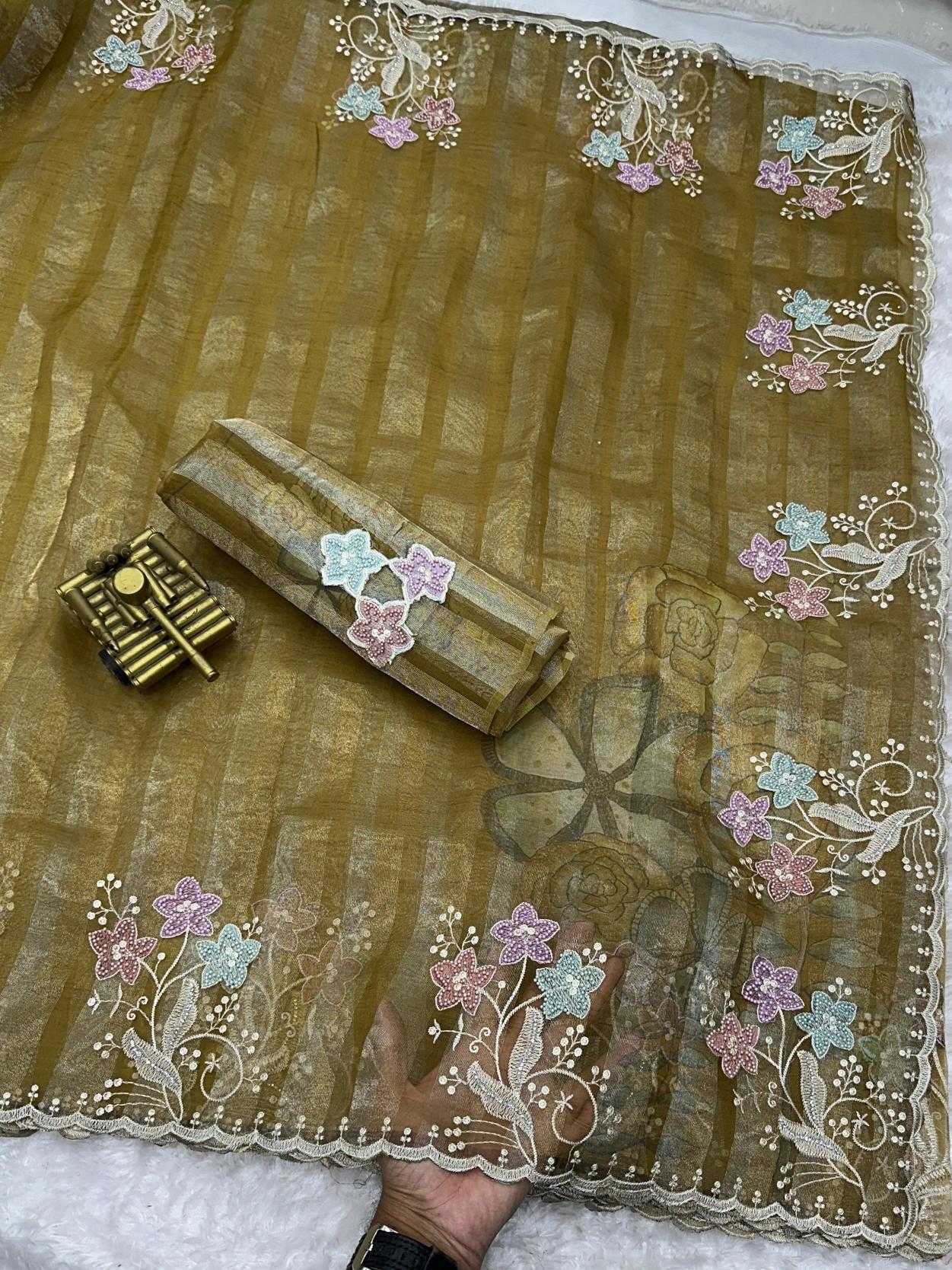Ynf Tissue KESH500 dusky Pearl Sarees Wholesale Designer Sarees Embroidered Sarees Stone Work Saree Manufacturer