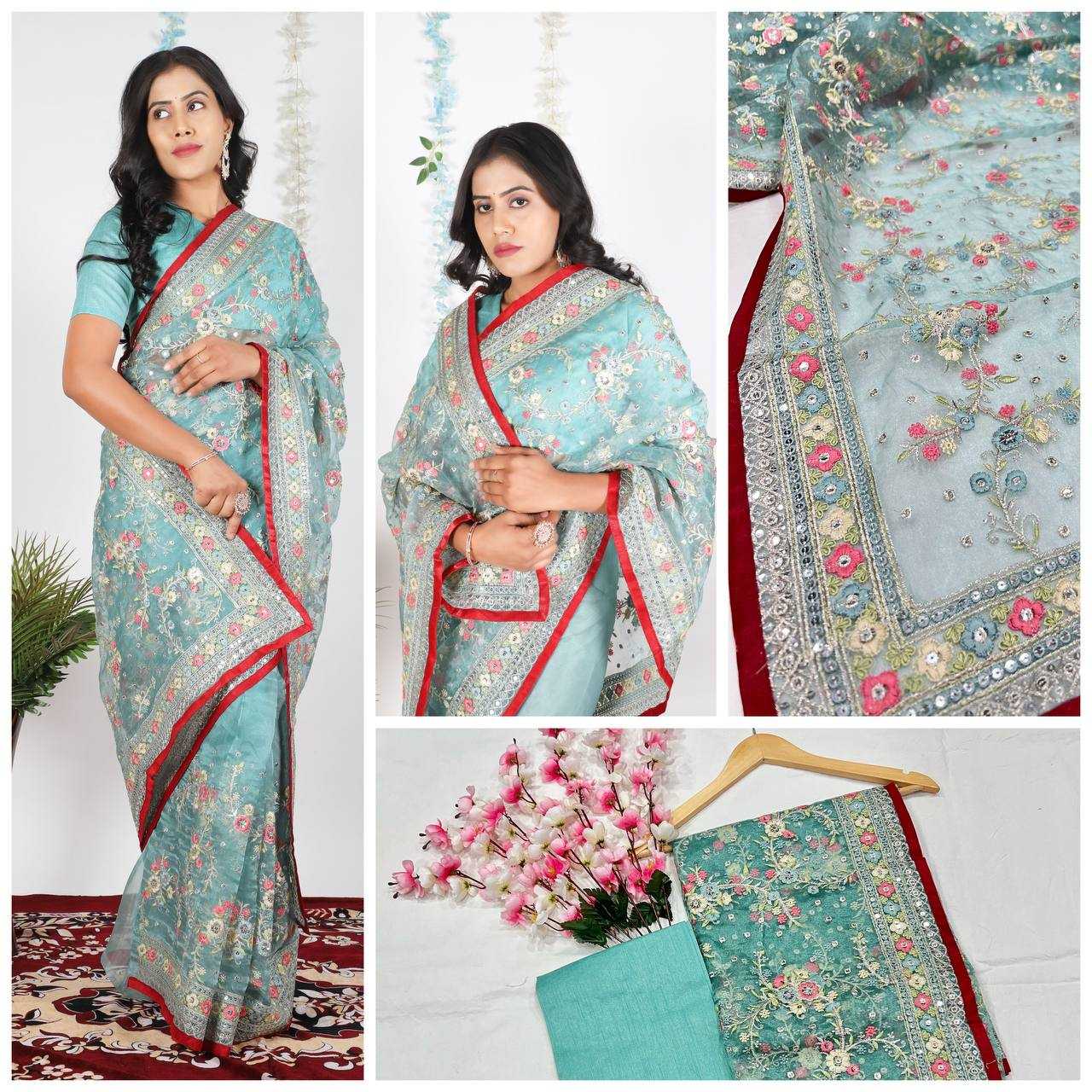 Ynf Tissue KESH556 303 Sarees Wholesale Organza Sarees Sequence Sarees Manufacturer