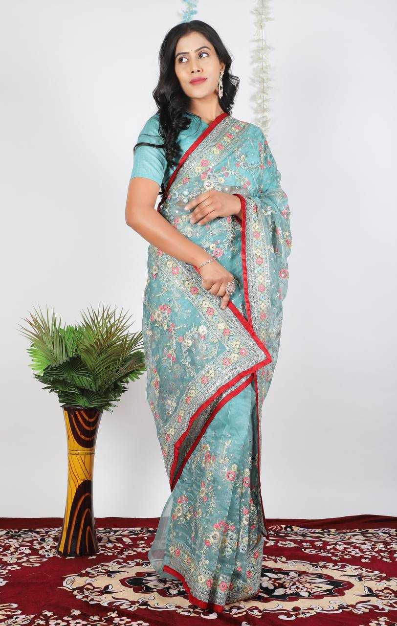 Ynf Tissue KESH556 303 Sarees Wholesale Organza Sarees Sequence Sarees Manufacturer