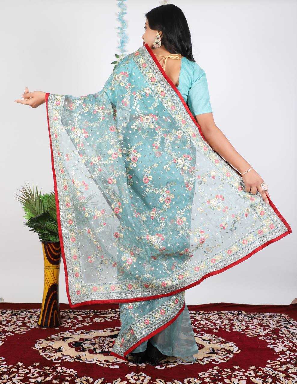 Ynf Tissue KESH556 303 Sarees Wholesale Organza Sarees Sequence Sarees Manufacturer
