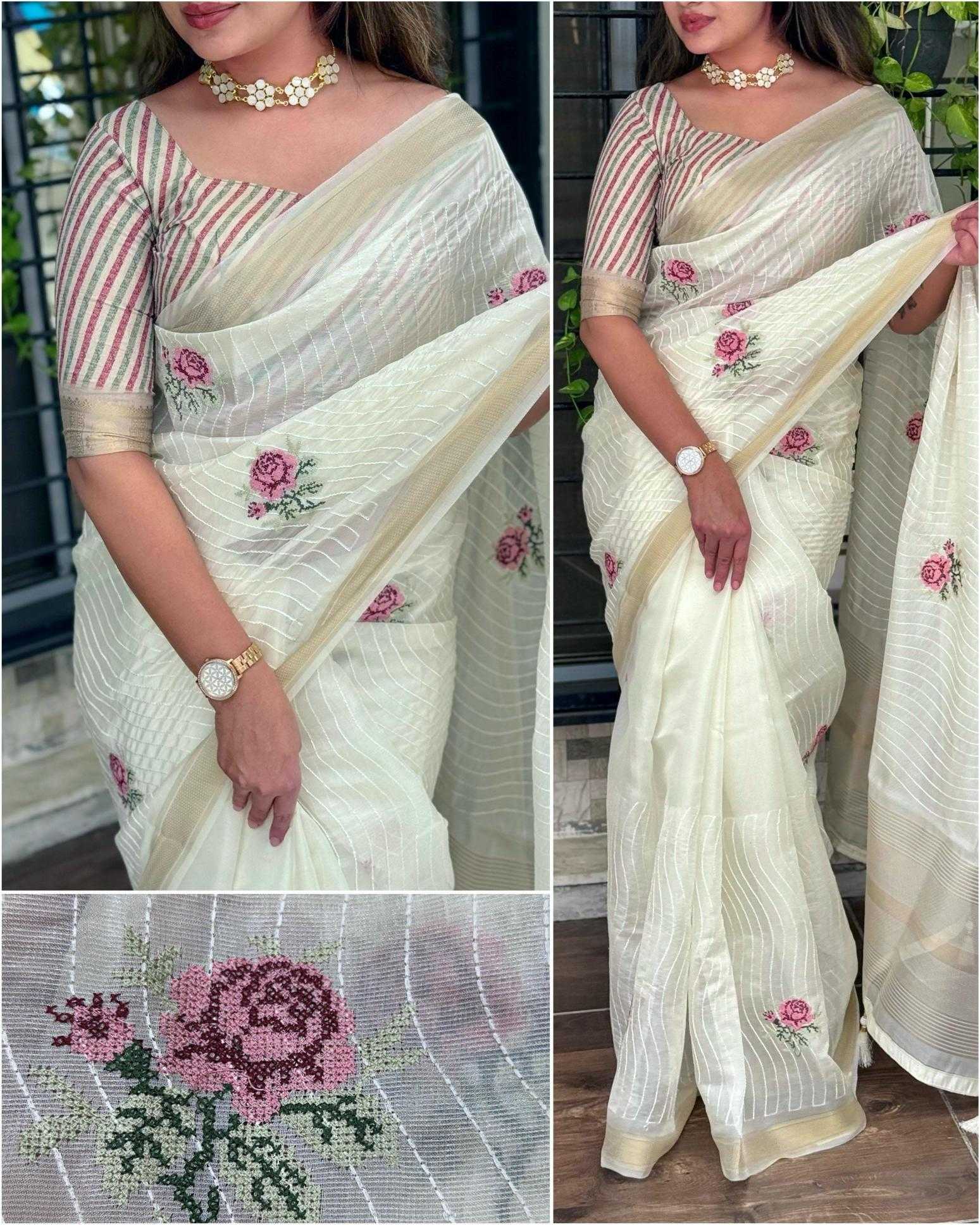 Ynf Tissue Silk KESH500 Rosy Silk Sarees Festive Collections Wholesale Silk Sarees For Weddings White Silk Sarees Onam Collections Manufacturer