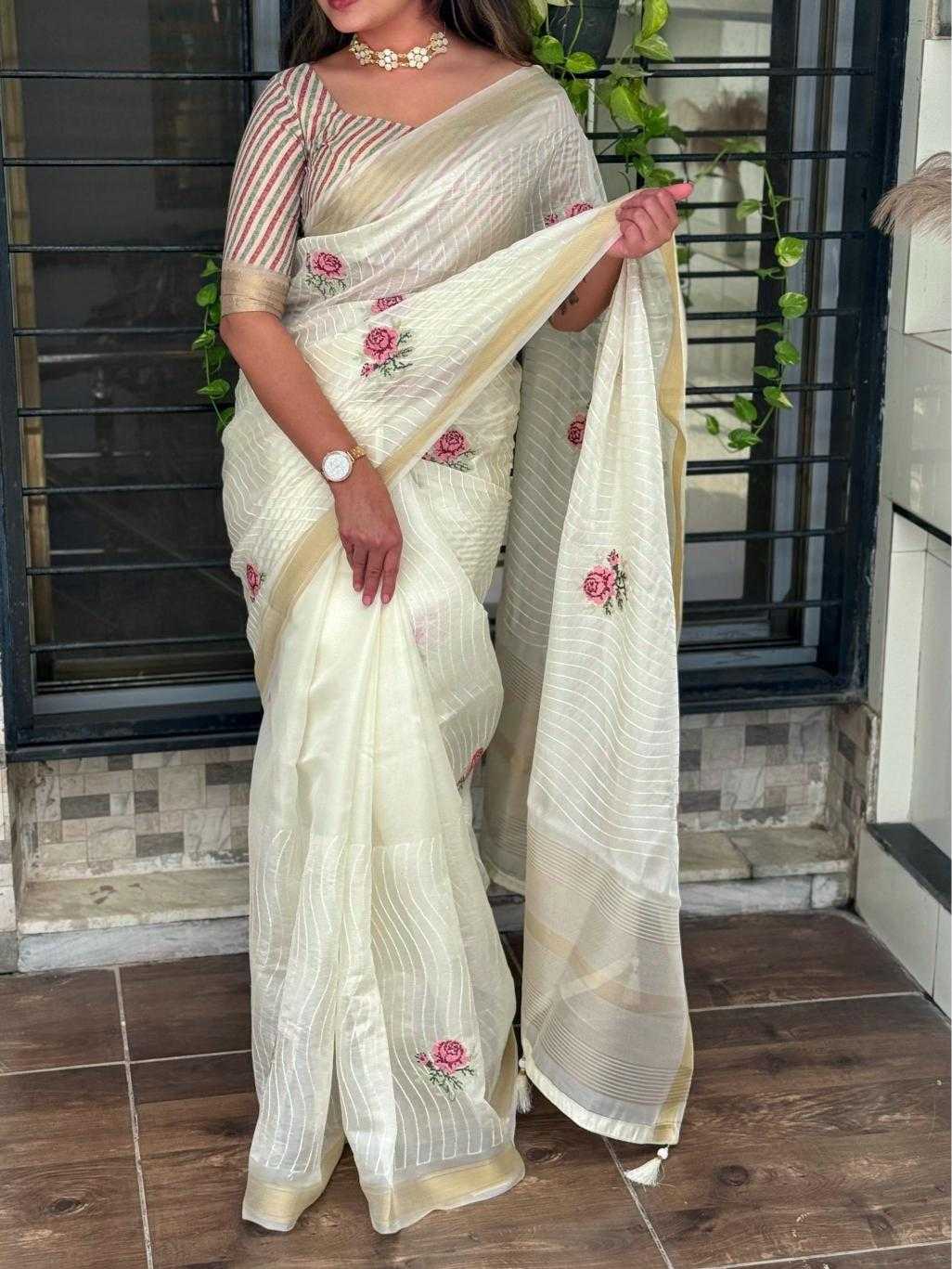 Ynf Tissue Silk KESH500 Rosy Silk Sarees Festive Collections Wholesale Silk Sarees For Weddings White Silk Sarees Onam Collections Manufacturer
