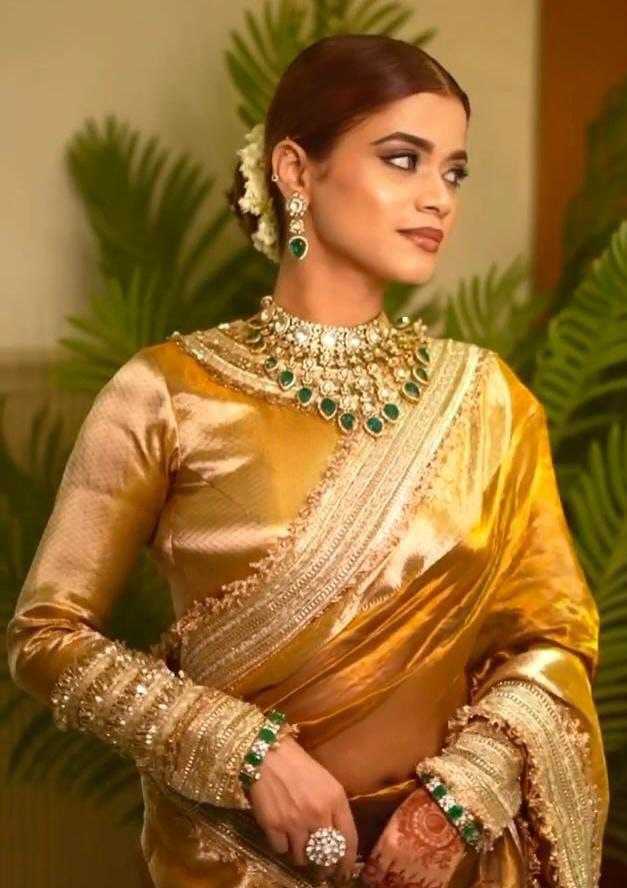 Ynf Tissue Silk KESH525 MUSTARD YELLOW GLASS TISSUE LACE Silk Sarees Wholesale Banarasi Silk Sarees Manufacturer