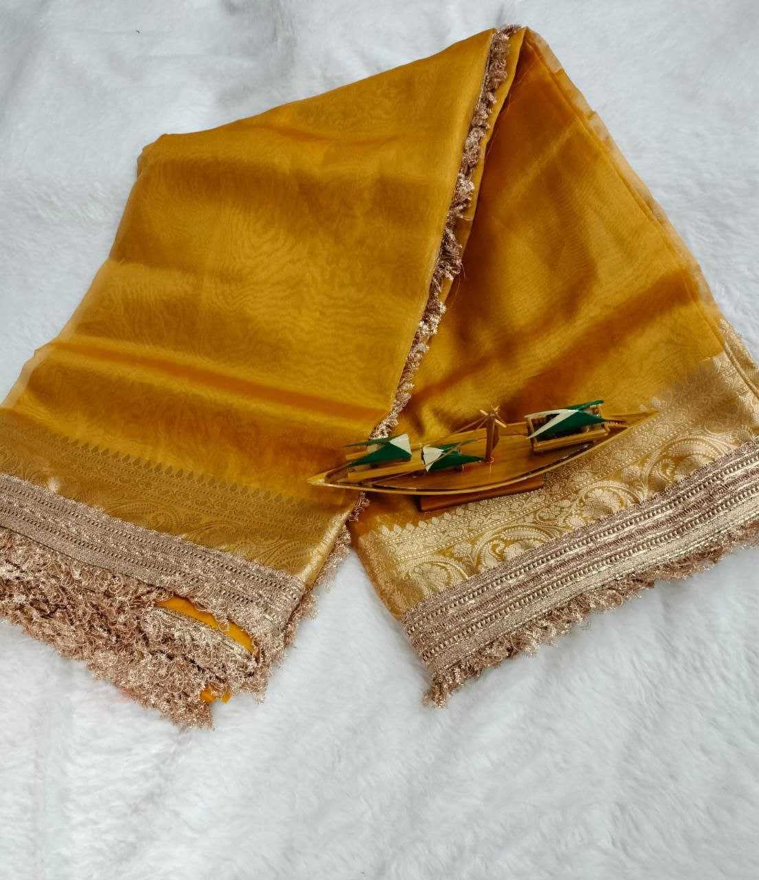 Ynf Tissue Silk KESH525 MUSTARD YELLOW GLASS TISSUE LACE Silk Sarees Wholesale Banarasi Silk Sarees Manufacturer