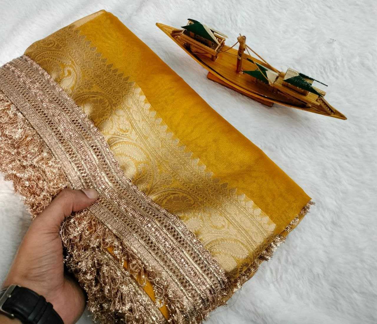 Ynf Tissue Silk KESH525 MUSTARD YELLOW GLASS TISSUE LACE Silk Sarees Wholesale Banarasi Silk Sarees Manufacturer