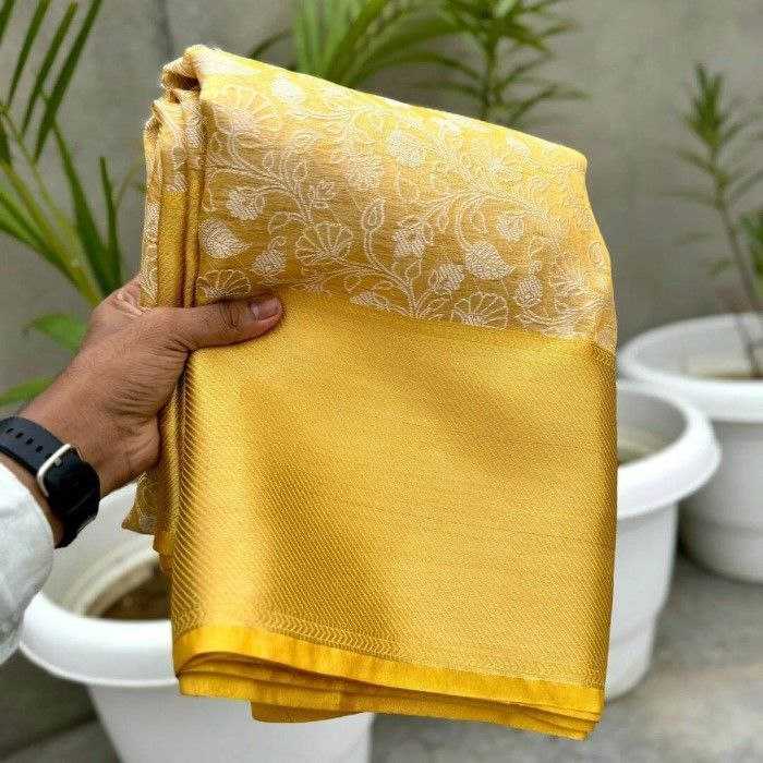 Ynf Tissue Silk KESH525 WHITE FLOWERS Silk Sarees Wholesale Party Wear Silk Sarees Banarasi Silk Sarees With Zari Work Manufacturer