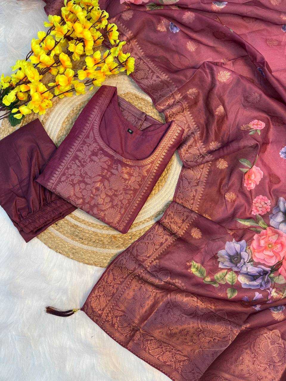 Ynf Tissue Silk RIN189 1195 Kurti Wholesale Party Wear Kurtis Printed Kurtis Kurti Bottom With Dupatta Manufacturer